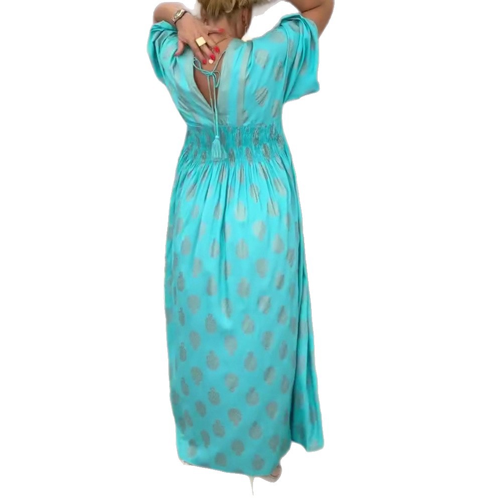 Summer Floral V Neck Drawstring Waist Dress Womens Fashion Trendy Design Comfortable Fit Perfect for Casual Outings