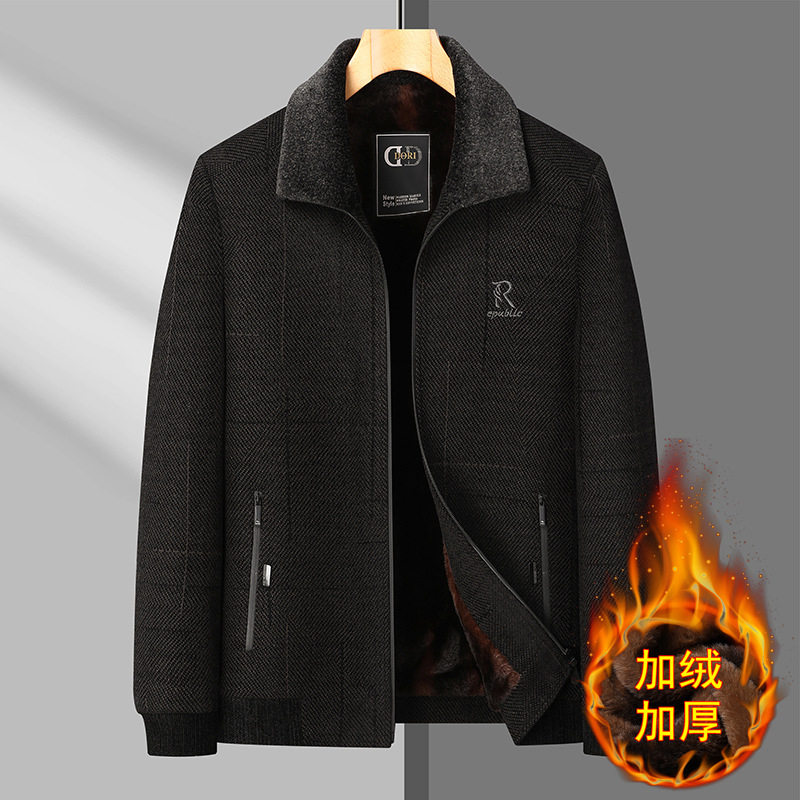 中年男士雪尼尔外套爸爸装春秋季商务休闲爷爷立领中老年夹克上衣