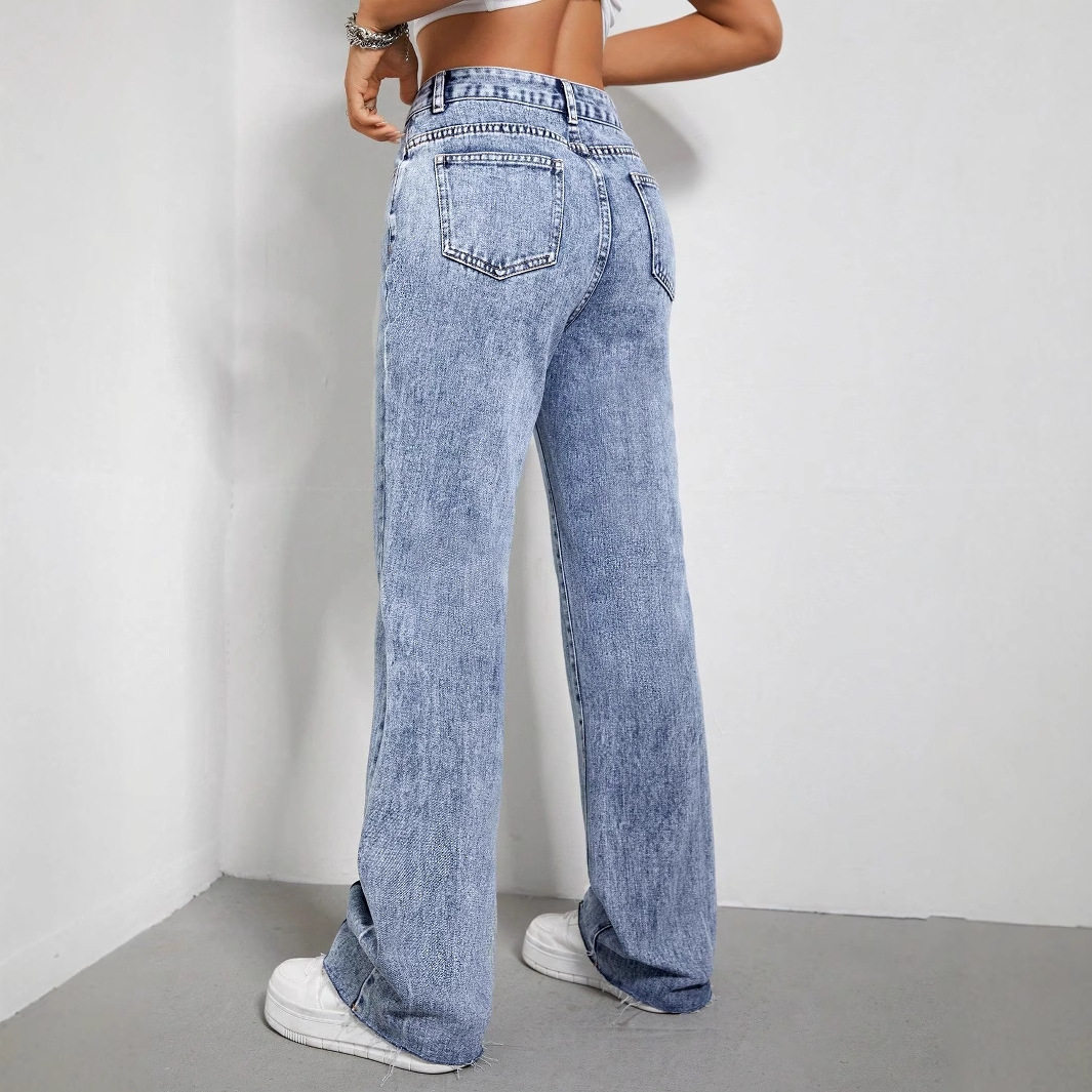 High Waisted Wide Leg Denim Pants Loose Fit Floor Length Casual Style Perfect for Everyday Wear Wholesale Available