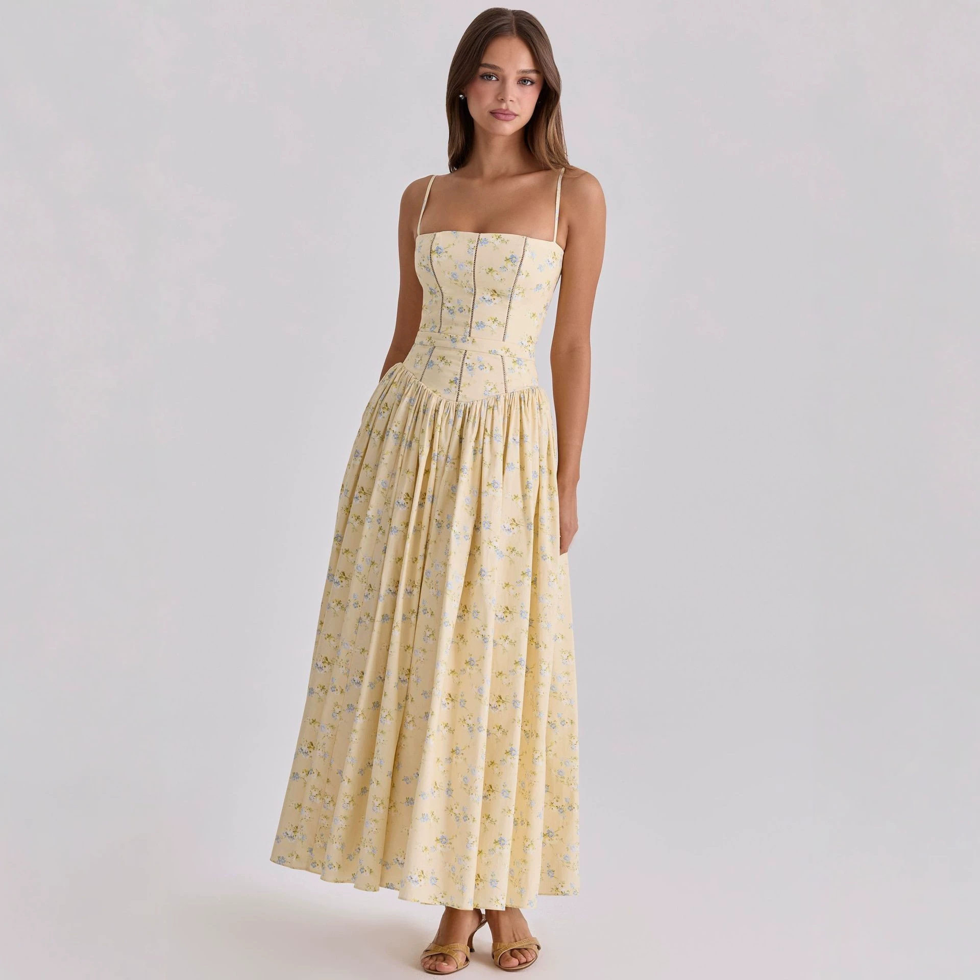 Floral Print Maxi Dress Elegant Slim Fit Soft Fabric Sleeveless Perfect for Summer Events Wholesale Available