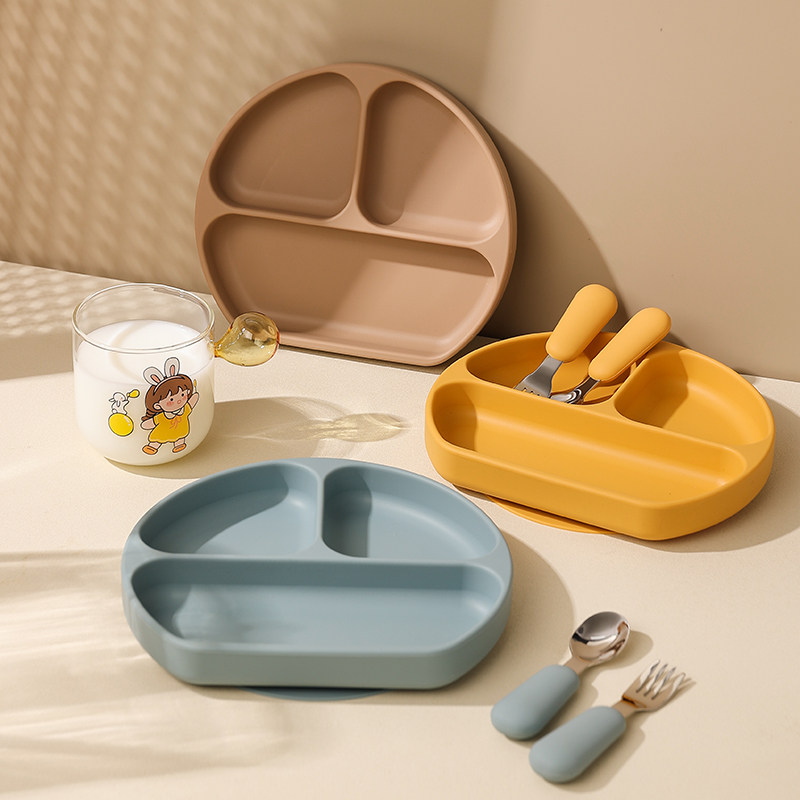 Baby Meal Plate, Independent Eating, Silicone Suction Cup, Integrated Baby Food Tray, Compartment Tray, Food Bowl for Dining Chair