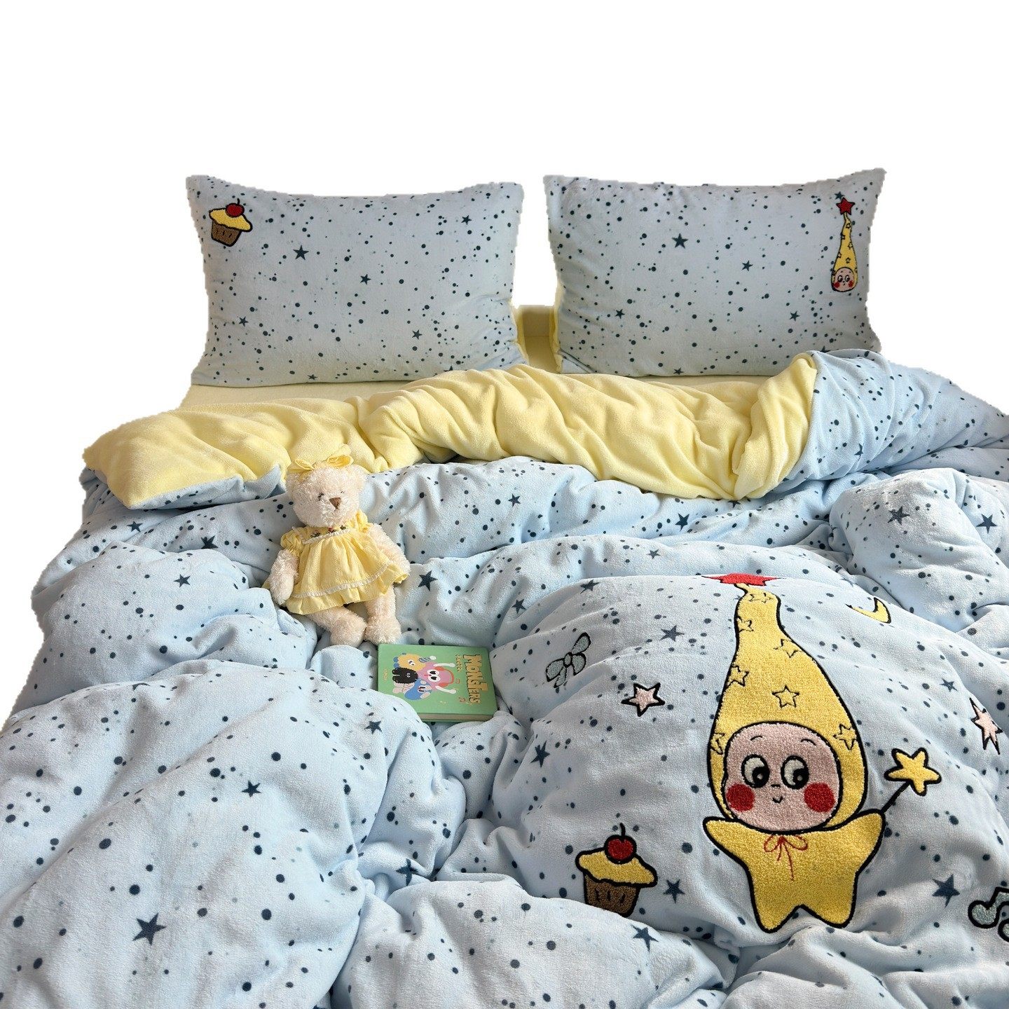 Winter New Towel Embroidered Milk Velvet Four-Piece Set Thickeneded Warm Bed Sheetss and Quilt Cover Dormitory Fleece-Lined Bed Bed Sheets Three-Piece Set