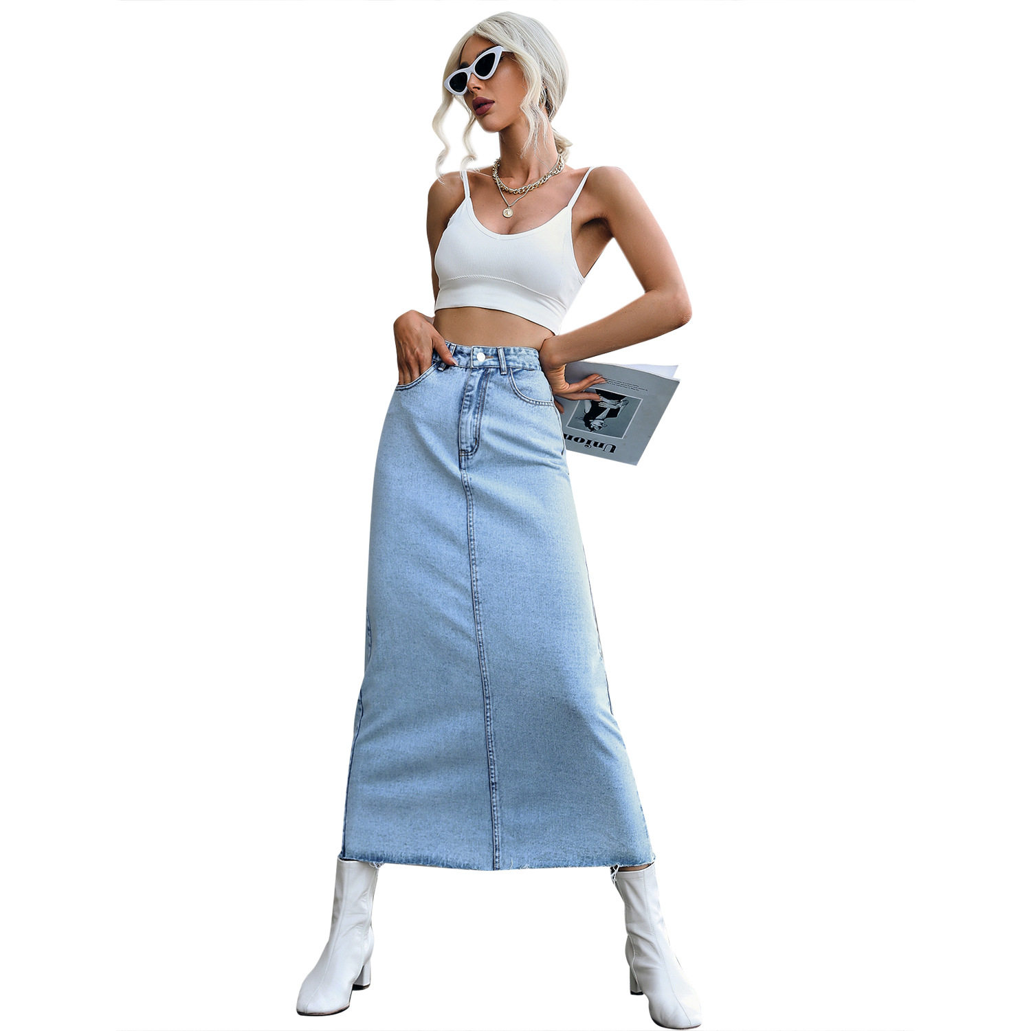 High Waisted A Line Denim Skirt Slim Fit Casual Style Versatile for Everyday Wear Wholesale Available