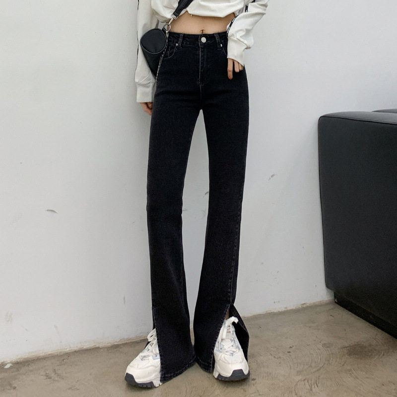 High Waisted Flared Jeans for Women Stretchy Split Hem Wide Leg Slimming Fit Autumn Winter Fashion Wholesale