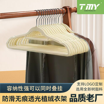 Cross-border flocking hanger non-slip plastic seamless hanger transparent clothes hanging household adult clothes support factory wholesale