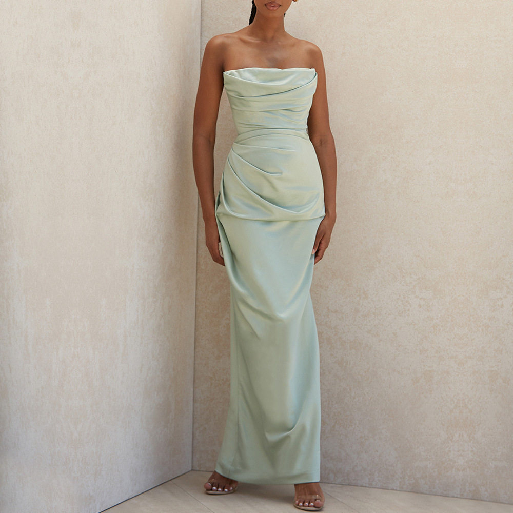 Summer Elegant Strapless Split Maxi Dress Sexy Evening Gown for Women Perfect for Parties and Special Occasions