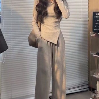 Slim-fit Top High Collar Fashion Irregular suit 2025 New All-match Elegant Spring and Autumn Straight Casual Two-piece Set