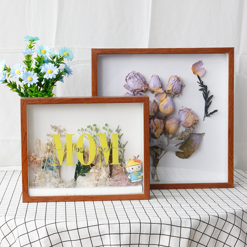 Three-dimensional hollow exquisite picture frame wood real glass table wholesale eternal flower dried rose print creative photo frame