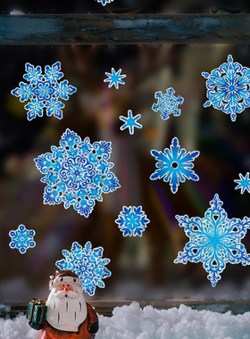 圣诞节跨境新款蓝色雪花静电玻璃贴橱窗浴室门窗静电吸附装饰贴画