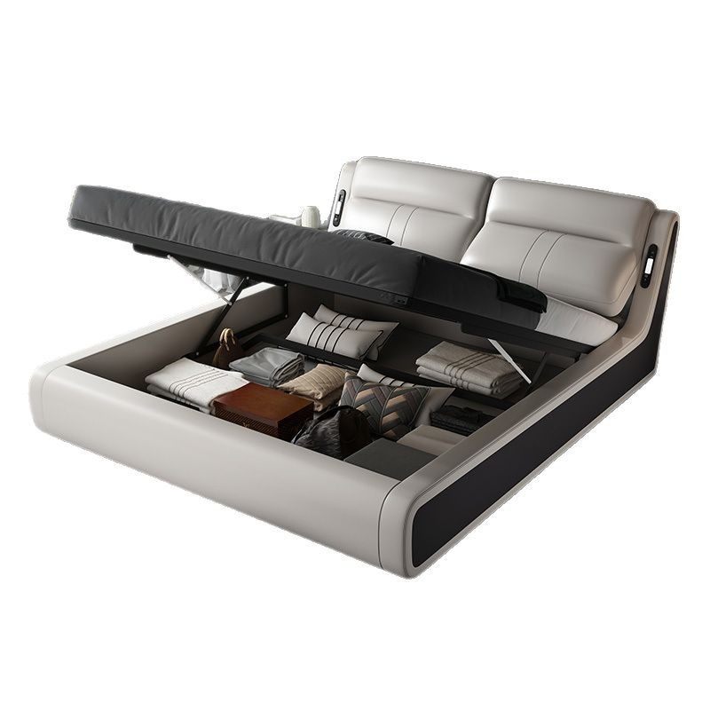 2025 New Model First-Layer Cowhide Master Bedroom Large Bed Multi-Functional Rechargeable Segmented Support Adjustable Backrest Wedding Bed