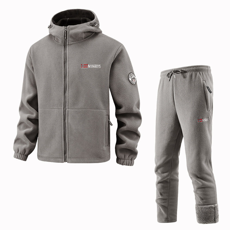 出口挪威大码保暖加厚双层带帽摇粒绒外贸跨境欧码加绒卫衣卫裤潮