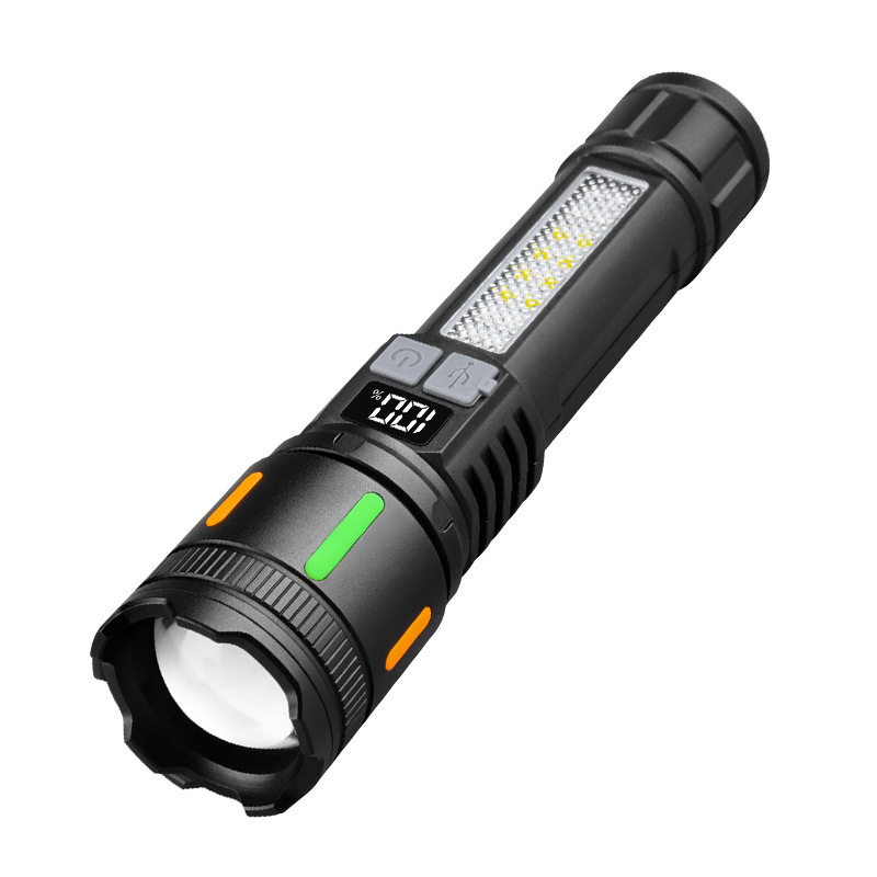 Strong Light Flashlight Typ-C Rechargeable Outdoor Lighting Flashlight with Side Light Emergency with Cob Warning Side Work Light