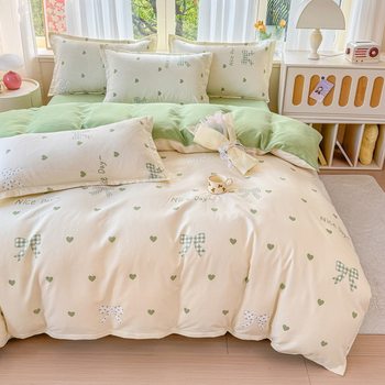 Ins Naked Sleeping Pure Cotton Four-Piece Set Thickeneded Brushed Bed Bed Sheets Cotton Bed Bed Sheets Quilt Cover Three-Piece Set Class a Bedding