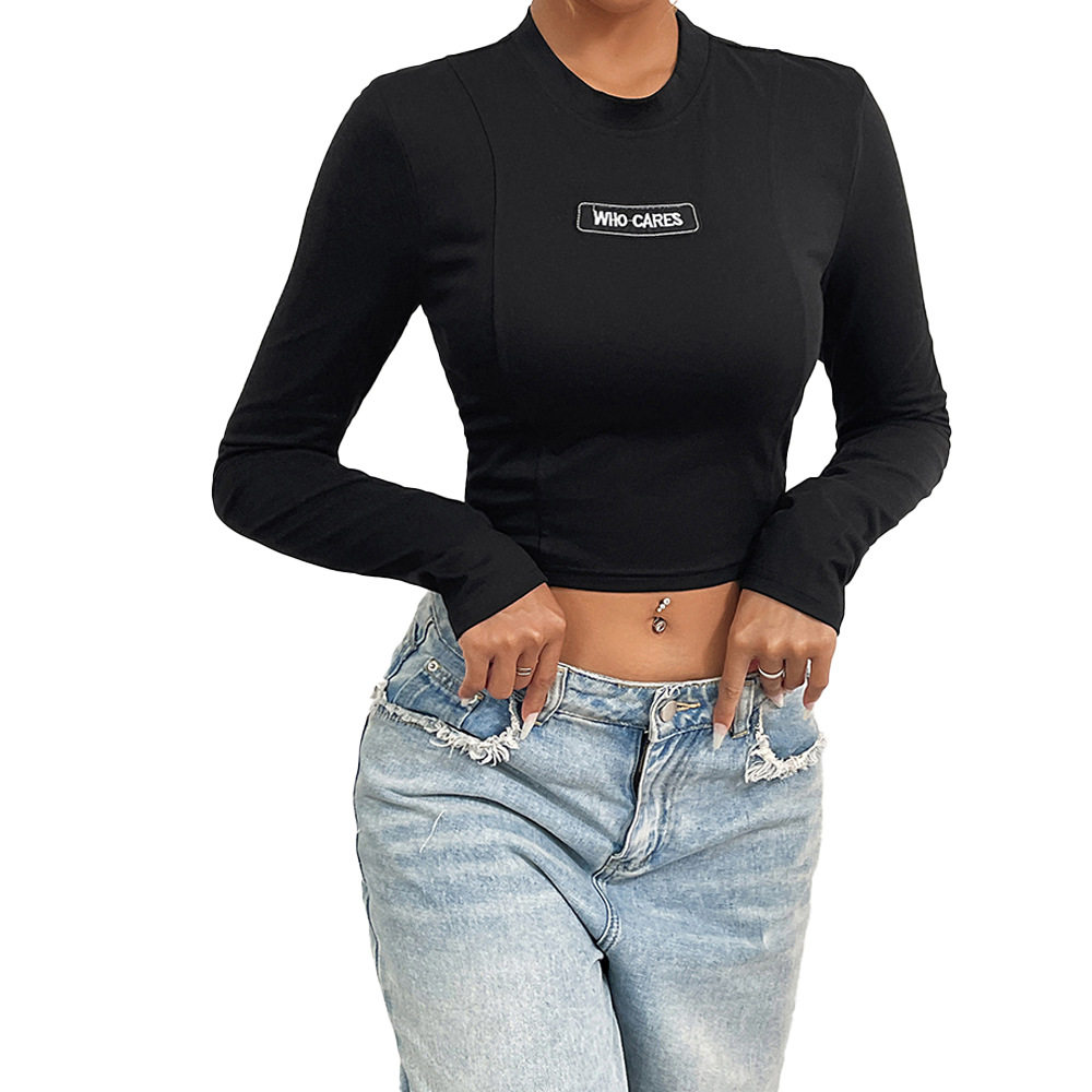 Slim Fit Solid Color Turtleneck Long Sleeve T Shirt Womens Autumn Winter Streetwear Casual Style Wholesale Available