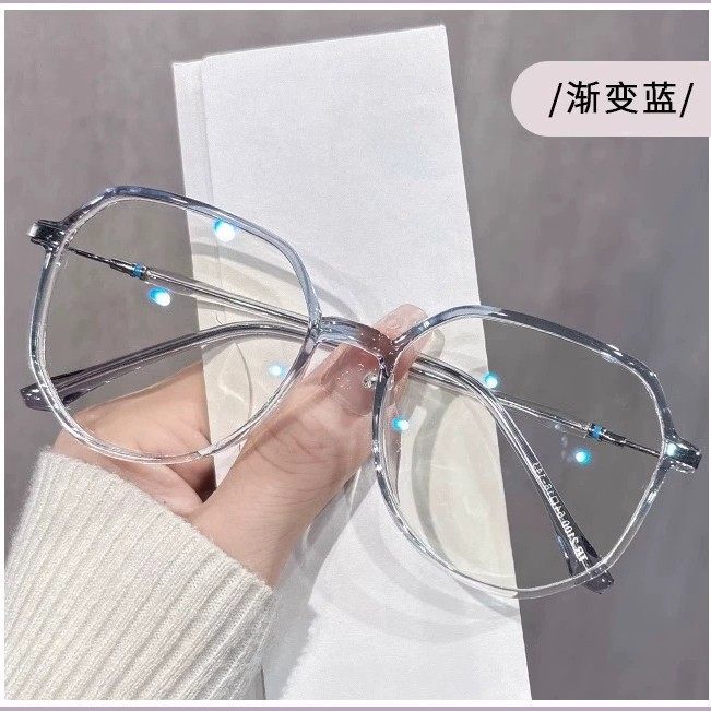 2024 new smoke purple glasses anti-blue light big frame plain look thin anti-blue light frame can be equipped with myopia degree