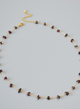 不规则链条石榴石锁骨链项链女