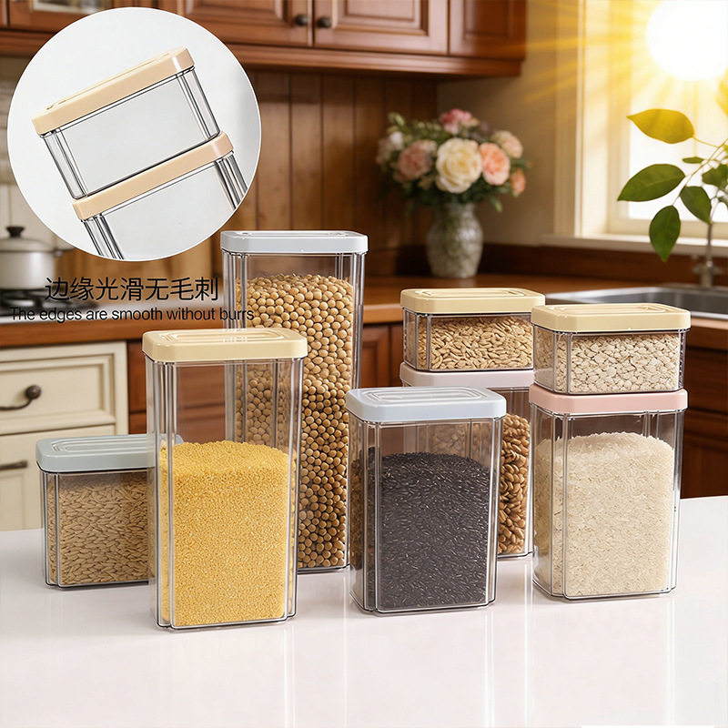 Kitchen Storage Tank Classic Coarse Grain Tank PET Material Transparent Large Diameter Easy Cleaning Storage Box Sealed Tank with Lid