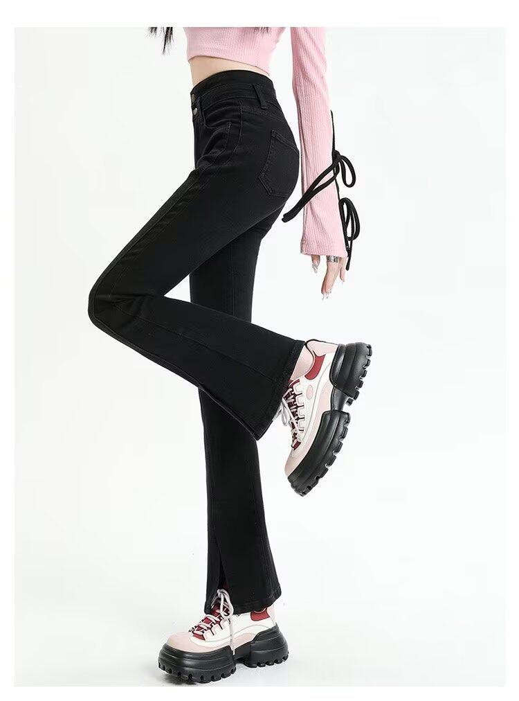 High Waisted Black Flared Jeans for Women Slim Fit Cropped Versatile for Students Spring and Autumn Style Wholesale