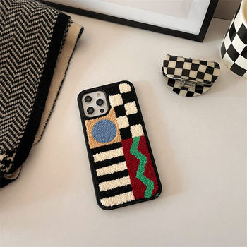 Niche Embroider Plush Geometric Pattern Suitable for 121314 Apple Iphone1516Promax Mobile Phone Case Anti-Fall