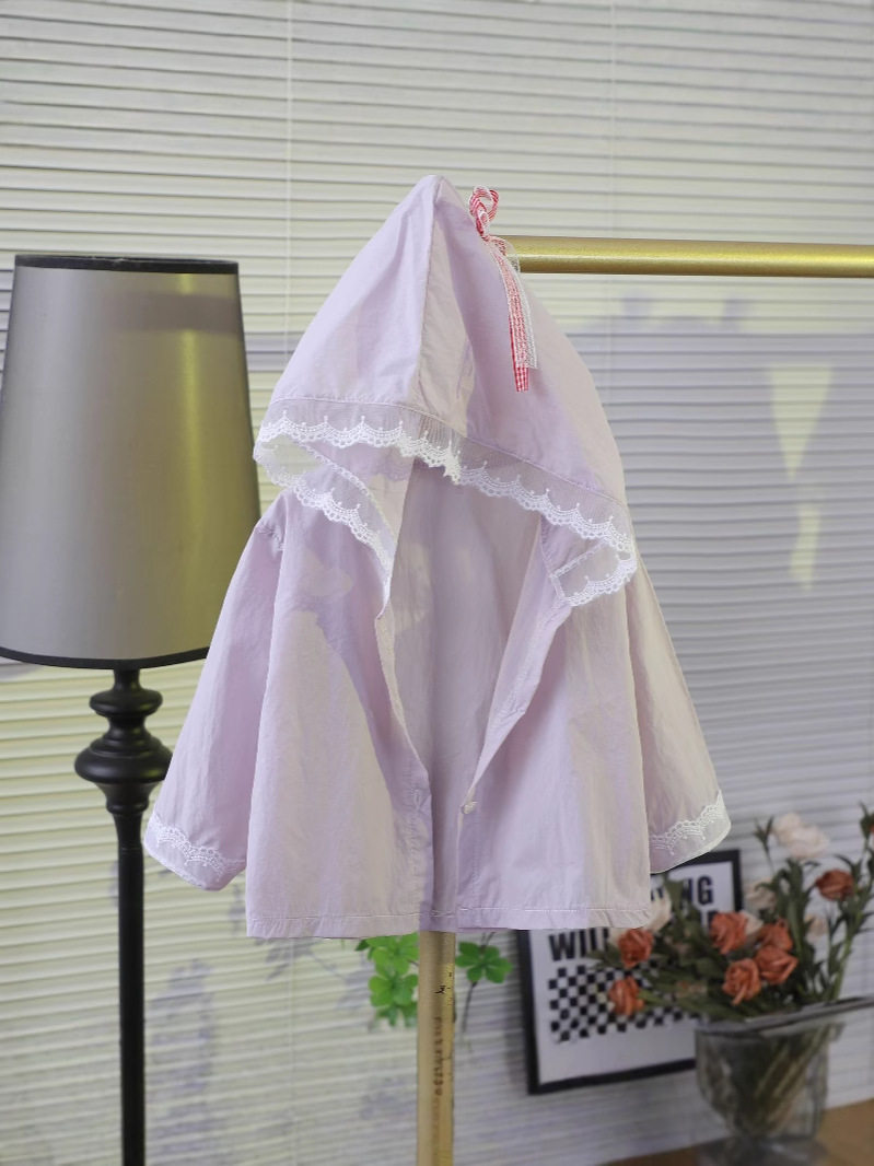 Girls' Summer Sunscreen Jacket, New Style, Lightweight Breathable Sun-Protective Coat with Lace Bow & Hood