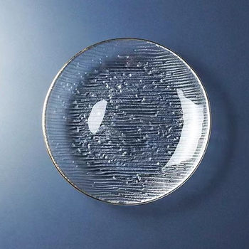 Japanese Horizontal Grain Glass Plate Household Transparent Tableware Plate Western Food Glass Fruit Salad Bowl Dinner Plate Dish Wholesale