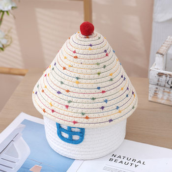 Wholesale Household Storage Baskets with Lids, Cotton Rope Woven Storage Baskets, Desktop Dust-Proof Decorative Storage Baskets