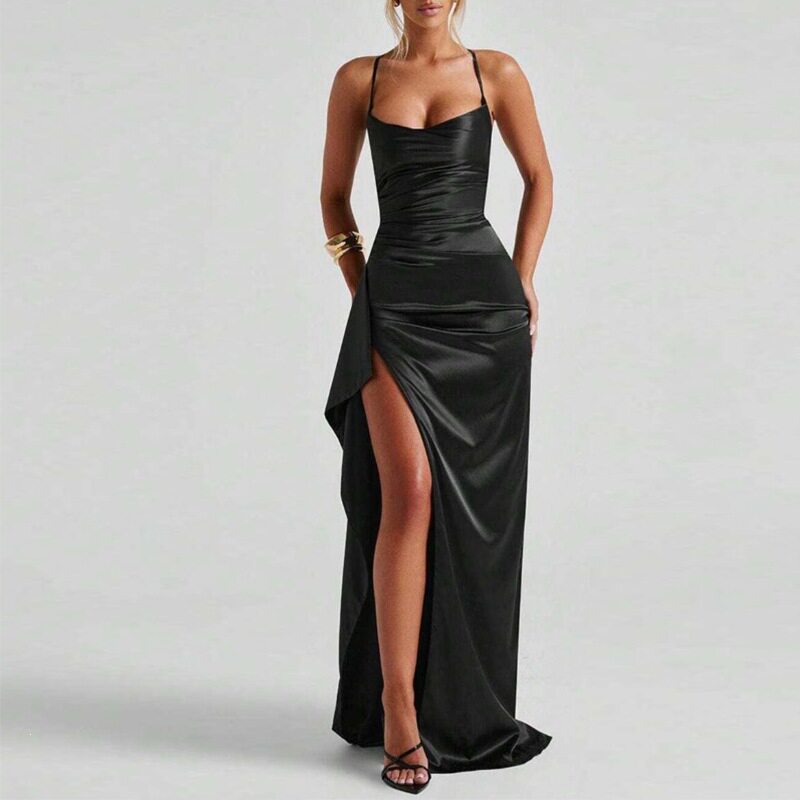 Elegant Solid Color Split Hem Cami Dress Spring Collection Fashionable Womens Apparel Wholesale Available