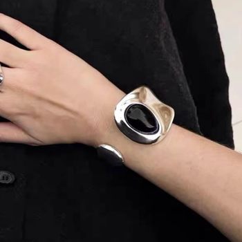 Ma Zong Tong Black Geometric Open Wide Face Bracelet New Chinese Light Luxury Niche High-end Atmospheric Bracelet Ins