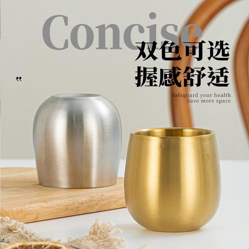 304 Stainless Steel Double-Layer Cup Kidsren's Insulated Anti-Scalding Restaurant Small Tea Cup Small Wine Cup Coffee Cup Water Cup Beer Cup