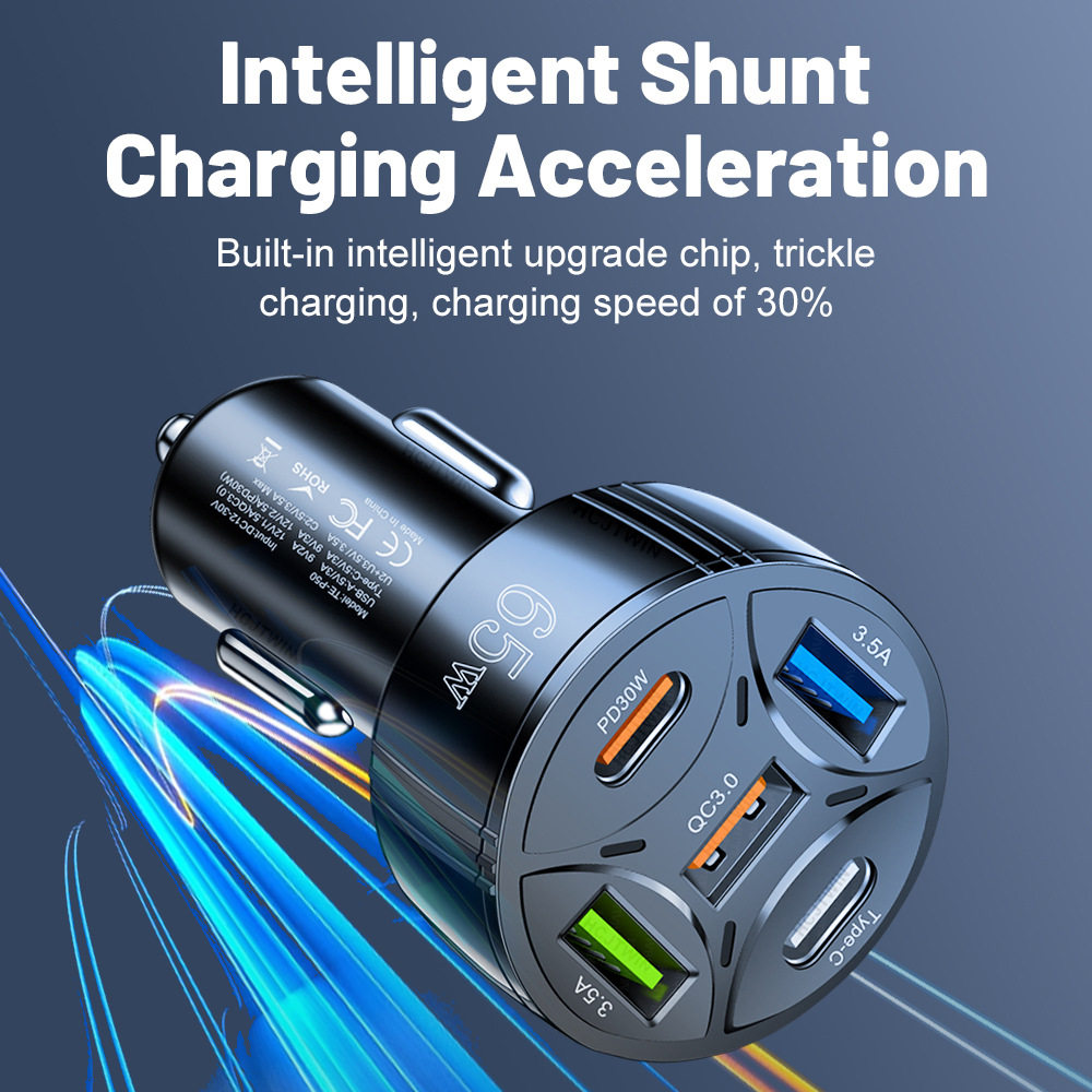 Logo 65W New Car Charger car charger 3USB + 2PD support super fast charging car charger