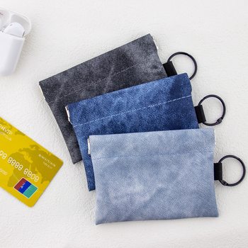 Denim Pattern Coin Purse with Ring Card Holder Keychain Artificial Leather Driver's License Storage Large Capacity Cross-Border