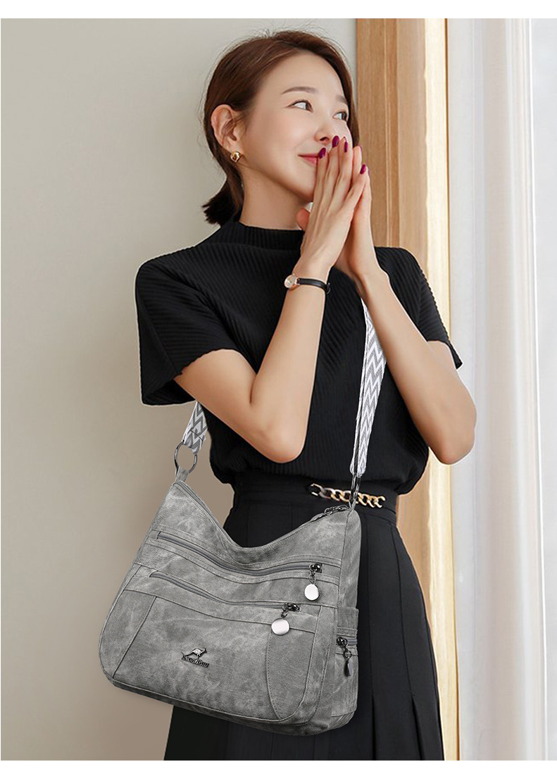 Túi tote nữ đeo vai cỡ trung chất liệu nylon mềm, nhiều ngăn tiện dụng — màu đen, Màu nâu, màu xám, Màu xanh dương
