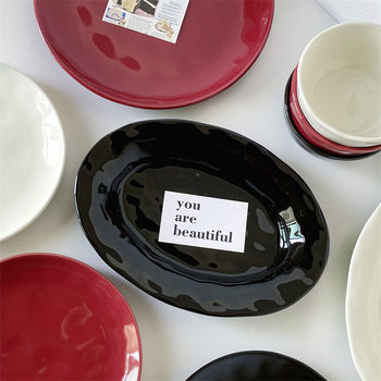 Internet celebrity eating bowl dish suit household fish plate soup bowl noodle bowl black white red fruit salad bowl ceramic large Bowl oven