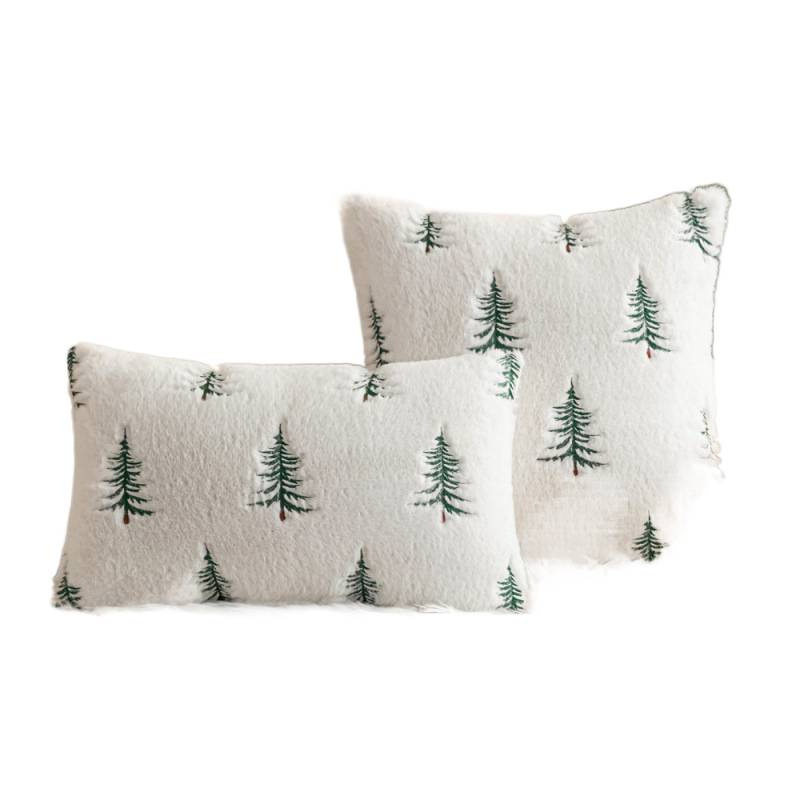 Imitation Rabbit Fur Plush Pillow Cover Christmas Tree Embroider Living Room Sofa Cushion Cushion Christmas Atmosphere Decoration