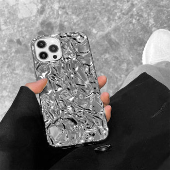 Three-Dimensional Pleated Silver Suitable for iPhone 14 Phone Case Electroplated Apple 16 Phone Case 17Promax Protective Cover