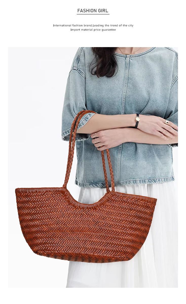 Túi tote nữ da thật đan bện phối quai, dáng đứng đáy rộng đựng nhiều đồ — H2059 # cà phê, H2059 # đen, H2059 # màu nâu, Nhà máy riêng có thể được tùy chỉnh