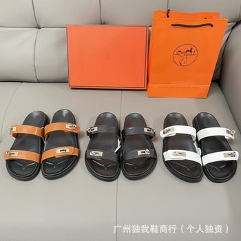 H Brand 2025 Summer New Flat Metal Buckle Sandals for Women, Suitable for Cross-Border Foreign Trade