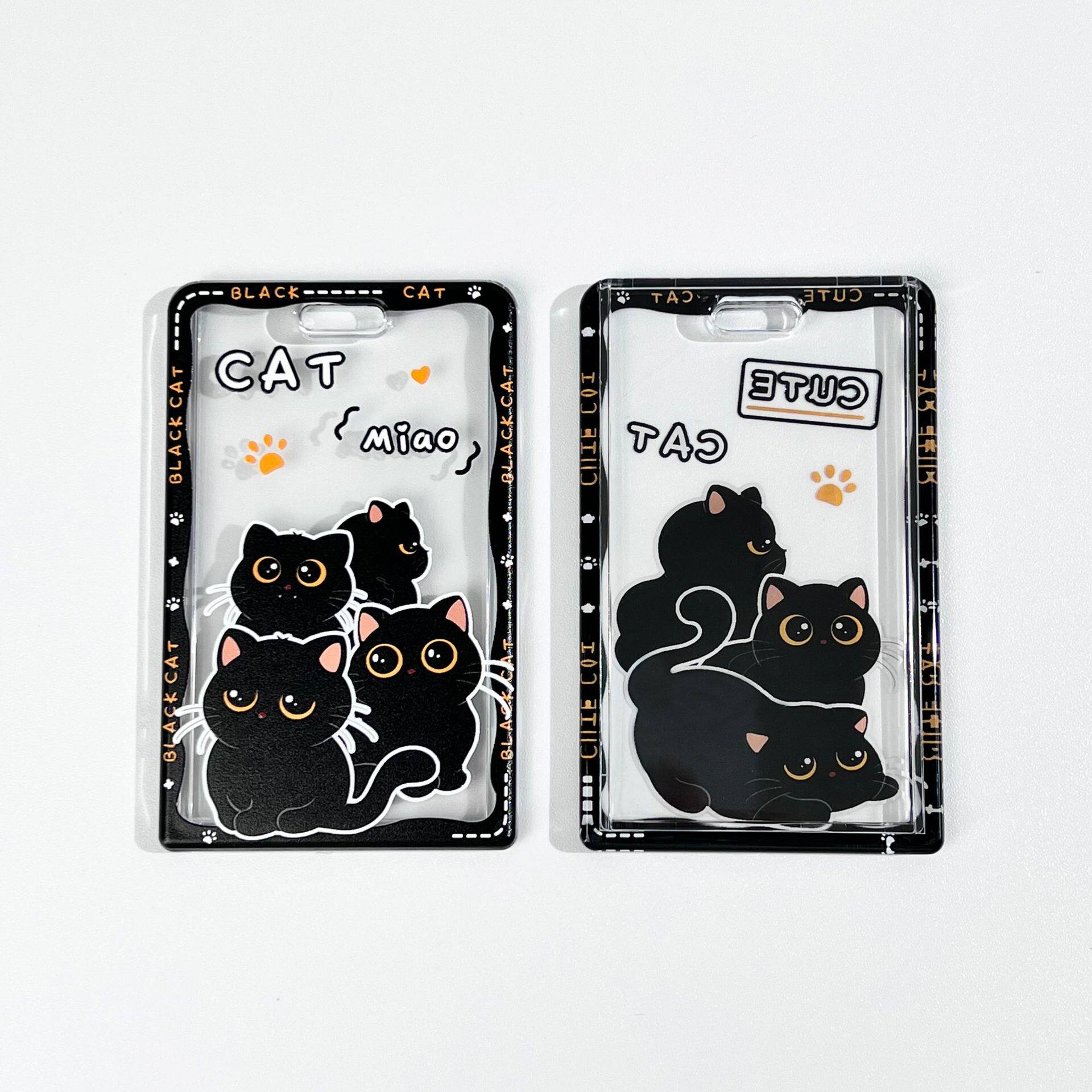 Little Red Book Cute Little Black Cat Card Case Cartoon Slide Cover Anti-lost Campus Card Meal Card Bag Student Neck Keychain