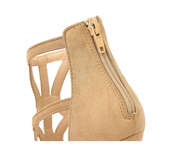 Sandal cao gót nữ gót mảnh 11cm mũi nhọn khoét lỗ phối quai thanh mảnh phong cách quyến rũ — Màu đen, Màu đỏ, Màu Kaki, Màu nude