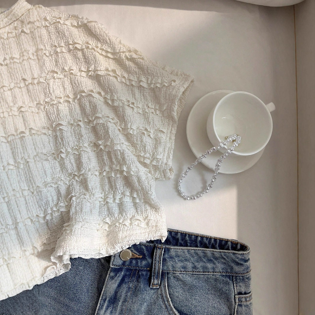 Lace Crochet Loose Fit T Shirt Round Neck Short Sleeve Elegant Design Casual Wear for Women Ready to Ship