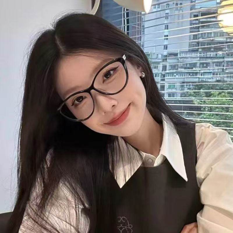 Retro Glasses Frame European and American Cat Eye Trend Anti-Blue Light Flat Glasses for Women Simple Stylish Fashion Student Myopia Glasses