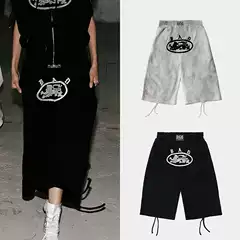 Badblood Bcac Series Retro Tie-Dye Distressed Casual Pants for Women, Niche Design, Loose Fit, Mid-Length Pants