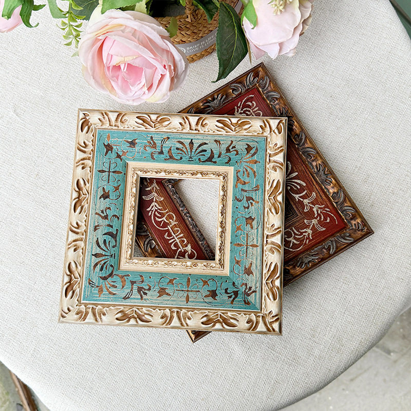 American-Style Frame, French Retro Oil Painting, Blue Custom Wooden Framed Wooden Picture Frame, Solid Wood Self-Assembled Photo Frame