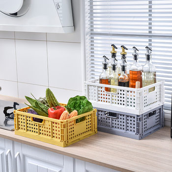 Folding Storage Basket Plastic Picnic Basket Desktop Kitchen Fruit Basket Supermarket Shopping Storage Box Wholesale Storage