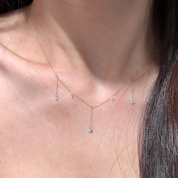 Gipsophila ~ Light Luxury Water Drops Zircon Tassel Necklace Women's Korean Style Cool Ultra Fine Broken Diamond Exquisite Clavicle Chain