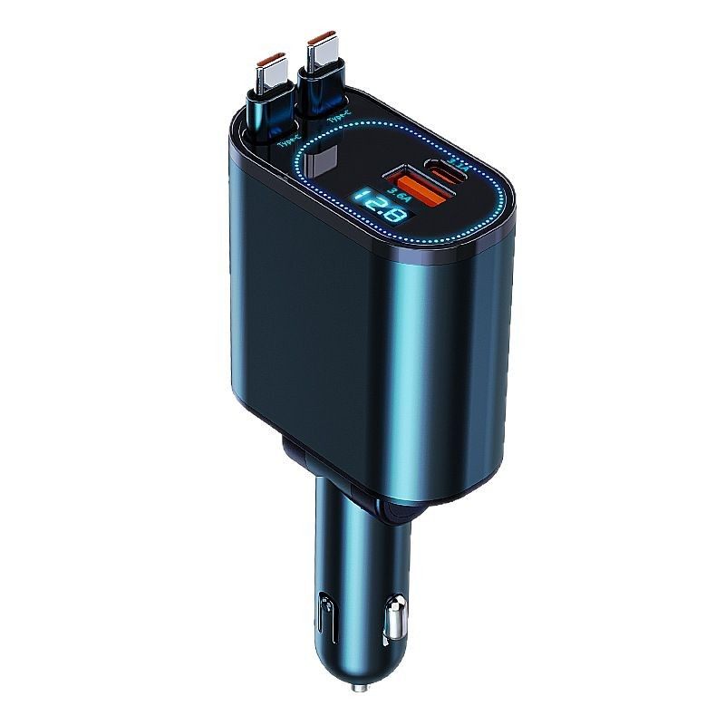 New car charger super fast charge one drag four telescopic line car cigarette lighter pd fast charge conversion plug