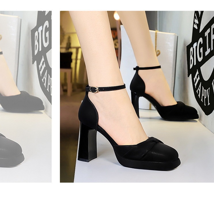 Sandal nữ quai ngang cao gót siêu cao đế xuồng mũi vuông thắt nơ — Màu đen, Màu mơ, Màu trắng