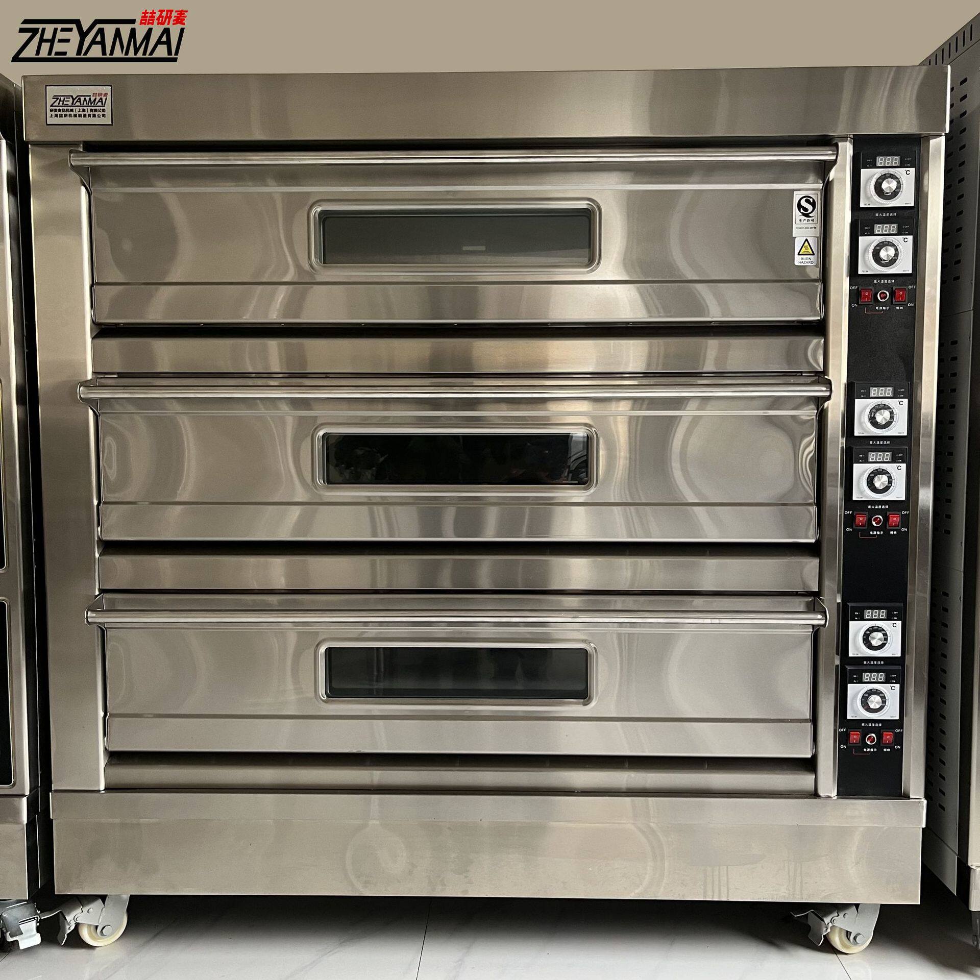 3 Deck 9 Tray Oven Gas Power bread oven with individual temperature adjustment for each layer, open-hearth cake bakery