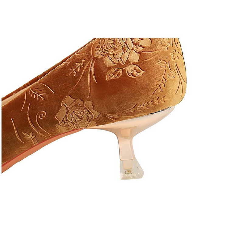 Giày cao gót nữ mũi nhọn nhung nhám thêu hoa dập nổi dự tiệc — 237-30 đen 4cm, 237-30 lạc đà 4cm, 237-30 rượu vang đỏ 4cm, 237-30 xanh 4cm