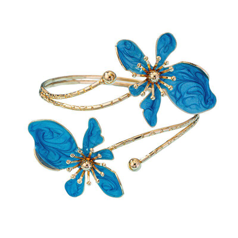 Bohemian Floral Enamel Drip Flower Bracelet for Women, Open Arm Ring, Versatile Party Arm Ring, Party Dance Accessory